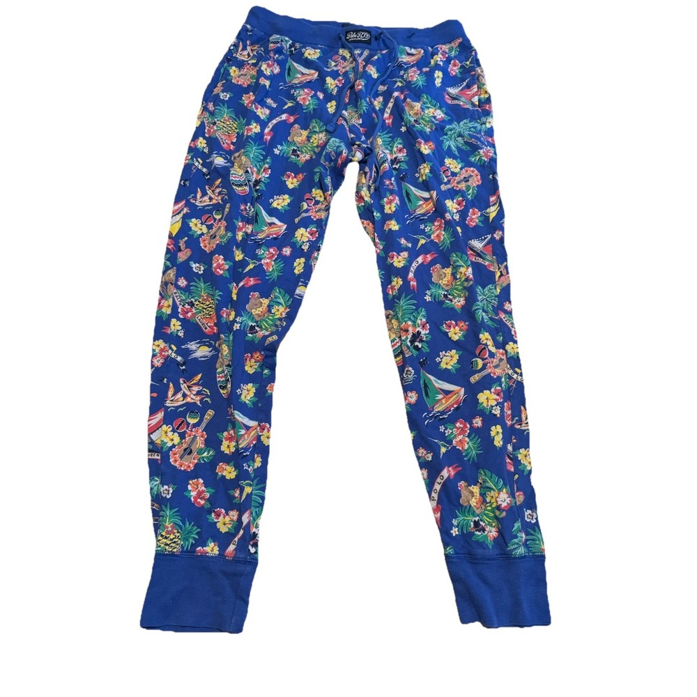 Polo Ralph Lauren Pajama Pants Medium Blue Regatta Bear Scuba Sleepwear Jogger
